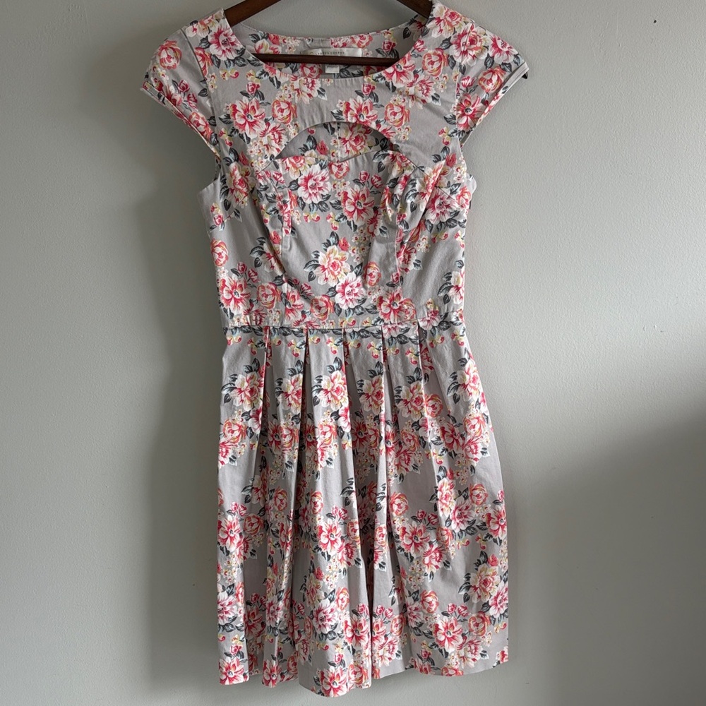 LC Lauren Conrad Grey Spring Dress with Pink Floral Print